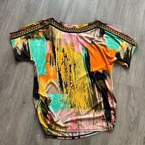 ECI Beaded neckline scrunch waist blouse Size Large D8